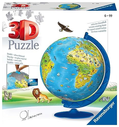 Ravensburger Children’S World Globe 3D Jigsaw Puzzle For Kids Age 6 Years Up - 180 Pieces - No Glue Required
