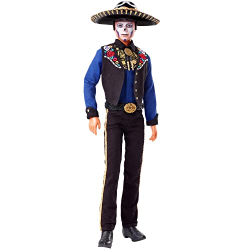 Barbie Ken, Bambola Día De Muertos, Indossa Un Abito Tradizionale Con Volant E Ha Il Volto Dipinto A Tema Calavera, Giocattolo Per Bambini 6+ Anni, Hb
