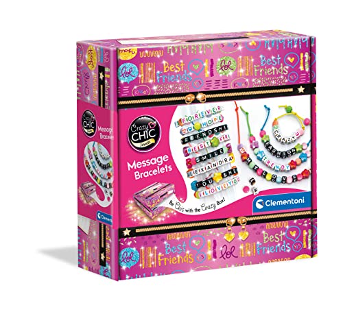 Clementoni- Alphabets Crazy Chic-Message Bracelets, Set Per Creare, Atelier Gioielli, Braccialetti Con Messaggi, Gioco Creativo Bambina 7 Anni+, Multi