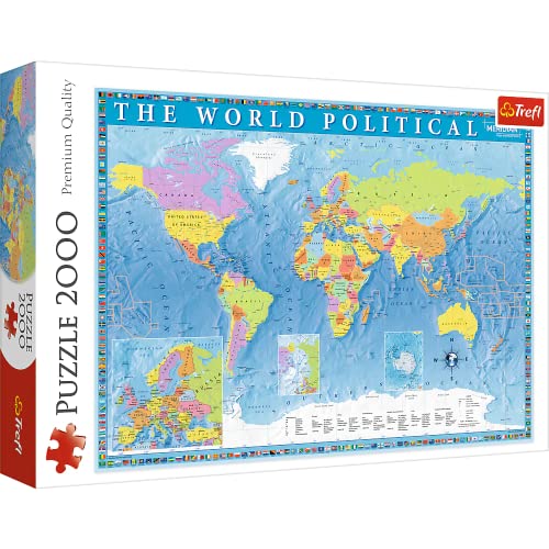Trefl 2000 Elementi, Qualità Premium, Per Adulti E Bambini Dai 12 Anni Puzzle, Colore Mappa Politica Del Mondo, 27099