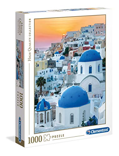 Clementoni- Puzzle Santorini 1000Pzs Does Not Apply Italy Collection Puzzle-Santorini-1000 Pezzi, Multicolore, One Size, 39480