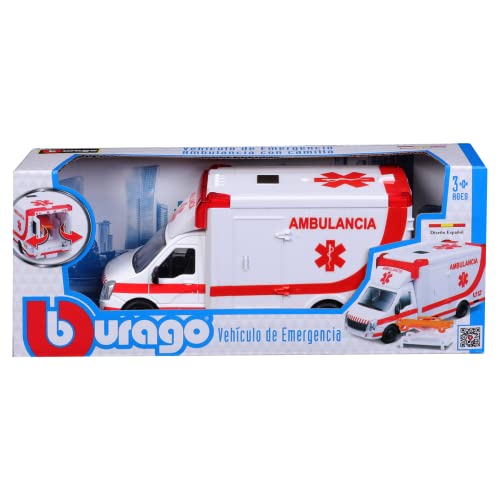 Bburago Ambulanza Con Barella In Miniatura, Replica Realistica, Veicolo Di Emergenza Con Tutti I Tipi Di Dettagli, A Partire Da 3 Anni