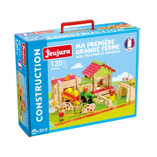 Jeujura- My First Big Farm, Trattore & Trailer-130 Pezzi Animal Giochi Di Costruzioni, Multicolore, J8237