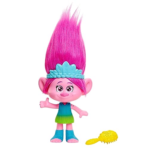 Trolls 3 - Tutti Insieme - Regina Poppy Capelli Arcobaleno Musicale, Bambola Con Musica, Luci E Suoni, Pettine Incuso, Look Ispirato Al Film, Giocatto