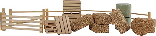 Kids Globe Farming 610253 - Set Di Accessori Con Recinzioni E Pallet, 19 Pezzi, In Legno 1:32, Multicolore