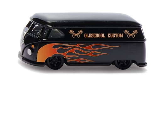 Siku 2363, Furgoncino Vw T1 Transporter Custom, 1:50, Auto Giocattolo, Metallo/Plastica, Nero/Arancione, Con Gancio Di Traino Per Rimorchi, Stampa Ela