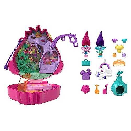 Polly Pocket Dreamworks Trolls - Cofanetto Playset Con Case A Baccello Per Le Bambole Poppy E Branch E 13 Accessori Inclusi, Giocattolo Per Bambini, 4