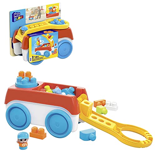 Mega Blocks - Carretto Blocchi Girotondo, Set Con 1 Carretto Rotante, 19 Blocchi Da Costruzione Grandi E 1 Personaggio Block Buddies, Giocattolo E Reg
