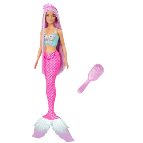 Barbie - Sirena Capelli Fantasia, Bambola Con Capelli Lunghi 18+ Cm E Accessori Colorati Per Lo Styling, Include 1 Spazzola, 1 Fascia E Fermagli, Gioc