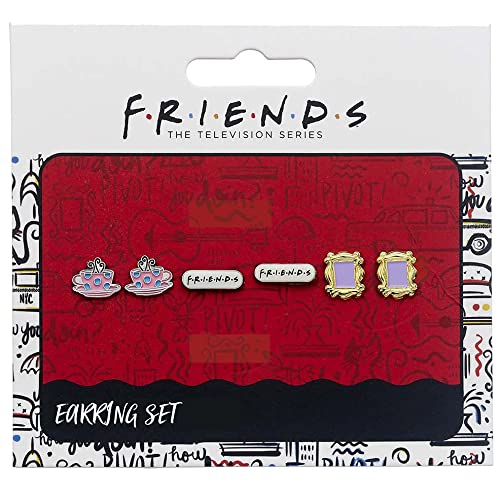 Carat Official Friends Orecchini A Lobo Set Di Tre Cornice Logo Central Perk Placc. Arg. Tv