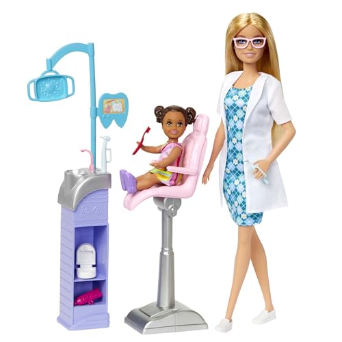 Barbie Carriere - Playset Barbie Dentista, Bambola Dottoressa Bionda E Piccola Paziente, Postazione E Strumenti Da Dentista E Tanti Accessori, Giocatt