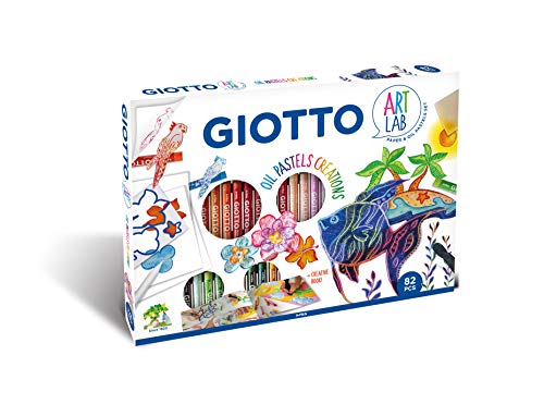 Giotto - Art Lab: Oil Pastels Creations - Kit Creativo Per Disegno - 1 Album Giotto Kids A3 + 48 Pastelli Giotto Olio Maxi + 1 Spugnetta + 1 Sfumino +