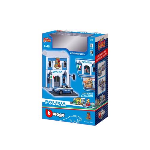 Bburago - Commissariato Di Polizia + Auto Alfa Romeo Giulia In Scala 1:43