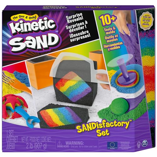Kinetic Sand, Sandisfactory Set With 2Lbs Of Colored And Black, Includes Over 10 Tools, Made With Natural Sand, Play Sand Sensory Toys For Kids Aged 3