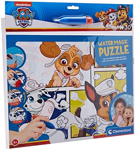 Clementoni- Puzzle Water Magic Patrulla Canina Paw Patrol 30Pzs Patrol-30 Pezzi-Made In Italy, Bambini 3 Anni, Colorare (Pittura Ad Acqua), Pen, Carto