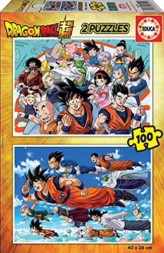 Educa - Puzzle Di Cartone Con 100 Pezzi Per Bambini | Dragon Ball. Misura: 40 X 28 Cm. 2 Puzzle Da 100 Pezzi Ciascuno. A Partire Dai 8 Anni (18214)