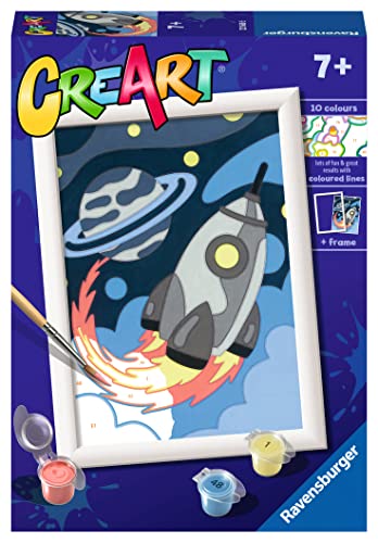 Ravensburger - Creart Serie E: Avventure Nello Spazio, Kit Per Dipingere Con I Numeri, Contiene Una Tavola Prestampata, Pennello, Colori E Accessori,