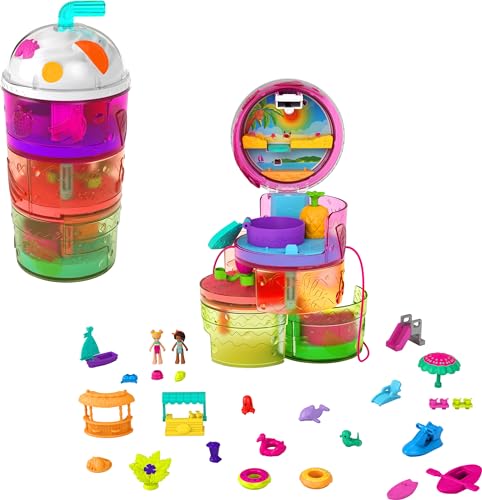Polly Pocket - Playset Cofanetto A Forma Di Frullato Tropicale, A Tema Parco Acquatico, 3 Piani E Tanti Accessori, Giocattolo Per Bambini 4+Anni, Hfp9