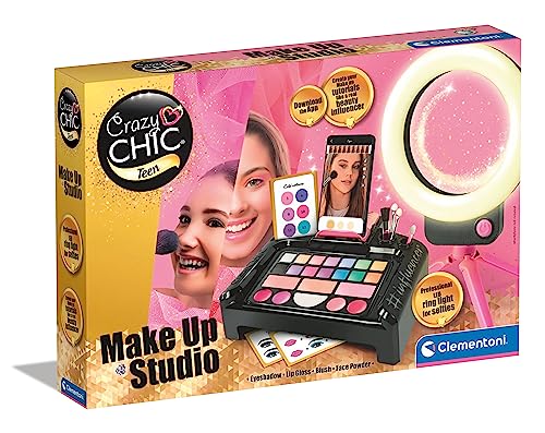 Clementoni- Konzept Crazy Chic-Make-Up Studio-Trousse, Console Con Trucchi Lavabili E Pennelli Professionali, Set Cosmetici Bambini 10 Anni, Colore Mu