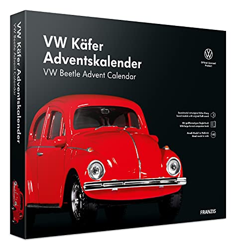 Franzis 55255-Vw Coccinelle Calendrier L'Avent Rouge, Kit Modèle Réduit En Métal À L'Échelle 1:43, Module Sonore Et Livre D'Accompagnement De 52 Pages