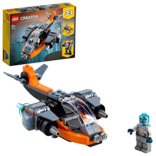 Lego Creator Cyber-Drone, Set 3 In 1 Con Astronave Drone E Minifigure Trasformabile In Robot Giocattolo Mech O Scooter Spaziale, Minifigure, Giochi Pe