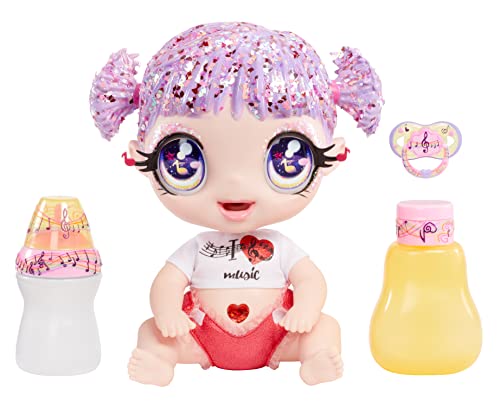 Glitter Babyz Mga'S Melody Highnote - Bambola Con 3 Cambi Di Colore, Capelli Viola Glitterati, Moda, Accessori, Biberon E Ciuccio - Età: 3+ Anni