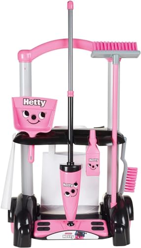 Casdon Giocattoli Henry & Hetty - Carrello Per Le Pulizie Hetty - Set Rosa Ispirato A Hetty Con Scopa, Spazzole, Paletta E Accessori - Carrello Per Le