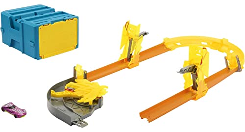 Hot Wheels - Box Track Builder Con 1 Veicolo Hot Wheels Incluso, Confezione Modulabile Con 12 Pezzi Di Pista E Accessori A Tema Energia Inclusi, Gioca