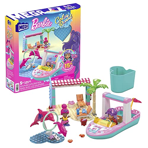 Mega - Barbie Color Reveal Amici Delfini, Set Di Costruzioni Con Oltre 10 Sorprese, 2 Mini Bambole E 2 Delfini, Set Regalo, Giocattolo Per Bambini 5+