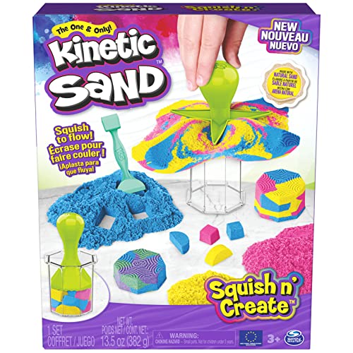 Kinetic Sand, Set Gioco Squish N’ Create, Sabbia Colorata In 3 Variazioni, Sabbia Cinetica 382 G, 5 Accessori Per Modellare La Sabbia, Giocattoli Per 