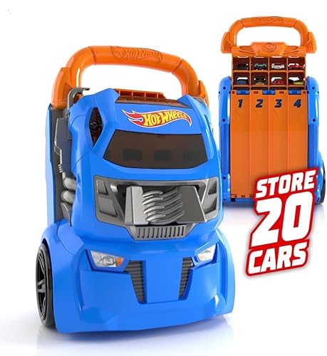 Hot Wheels Cefa Toys - Valigetta Per Auto Lanciatore 2 In 1 Con Capacità Per 20 Auto. 4 Tracce Diverse, Multicolore (Hwcc14)