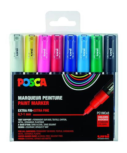 Faber-Castell Uni-Ball 186708 - Pennarello Posca Con Punta Tonda Extrafine, Set Di 8 Pezzi