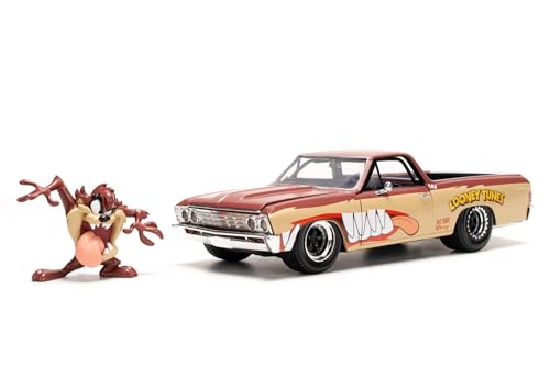 Jada Toys - Looney Tunes Chevy El Camino Con Statuetta Tazmanian Devil In Metallo, 1:24, Porte Apribili, 19 Cm, Per Fan E Bambini Dagli 8 Anni In Su