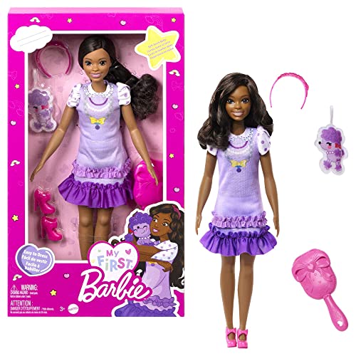 Barbie - La Mia Prima Barbie, Giocattolo Per Bambini 3+ Anni, Bambola Alta 34 Cm Con Busto Morbido E Arti Snodati, Con Abito Lilla E Con Collana, Acce