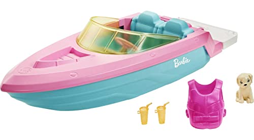 Barbie Motoscafo Con Cucciolo E Accessori A Tema, Giocattolo Per Bambini 3+Anni,Grg29