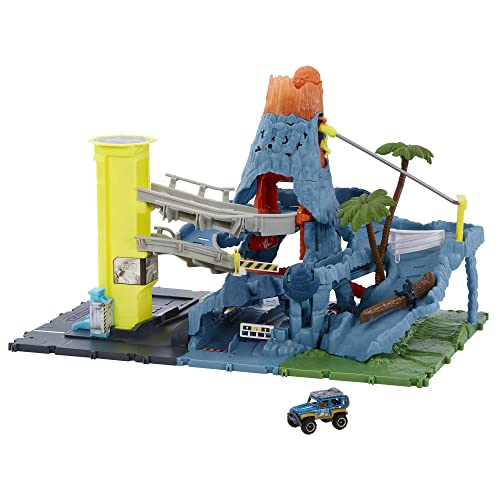 Matchbox - Fuga Dal Vulcano Playset, Include 1 Veicolo, Funzioni, Luci E Suoni Del Vulcano Che Erutta Attivabili Con Le Macchinine, Giocattolo Per Bam