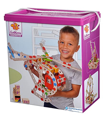 Eichhorn- Eh, Hubschrauber Constructor-Elicottero In Legno Versatile, 225 Pezzi, 5 Diverse Costruzioni, Multicolore, 100039098