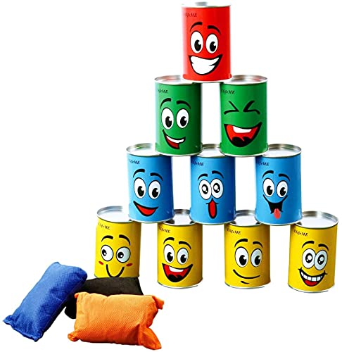 Ulifeme Tiro Al Barattolo, Mira Al Barattolo Numerati Per Bambini, Gioco Del Bersaglio Con 10 Pezzi Sorriso Tin Can Alley E 3 Pezzi Beanbags, Lattine
