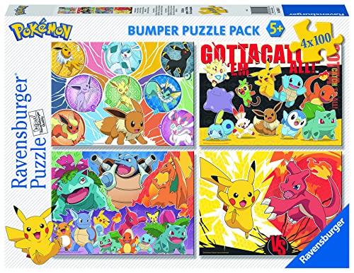 Ravensburger - Puzzle Pokémon, Collezione Bumper Pack 4X100, 4 Puzzle Da 100 Pezzi, Età Raccomandata 5+ Anni