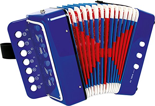 3318 Fisarmonica "Blu" Small Foot, Promuove La Sensazione Del Ritmo E Della Musica, Strumento Musicale Con Cinghia, A Partire Da 3 Anni Di Età
