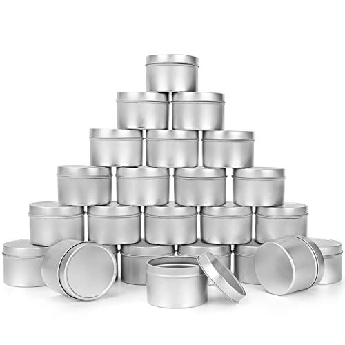 Belle Vous Confezione Da 24 Scatoline Di Latta Per Candele In Alluminio Con Coperchi - Barattoli Latta Rotondi Riutilizzabili Da 240 Ml - Per Candele