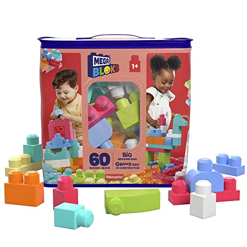 Mega Bloks Grande Borsa Da Set Da Costruzione Con 60 Grandi Mattoncini Colorati E 1 Custodia, Set Regalo Giocattolo Per Bambini Da 1 Anno In Su. Dch54