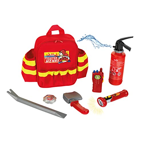 Theo Klein 8900 Zaino Dei Pompieri Fire Fighter Henry, Con Torcia Tascabile A Batterie, Estintore E Molto Altro, Dimensioni: 28 Cm X 25 Cm X 8,5 Cm, G