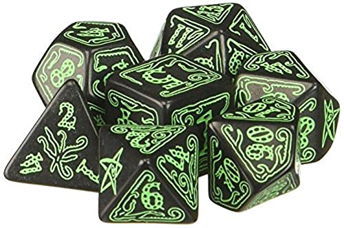 Q Workshop Qworkshopscth21 - Set Di Dadi Call Of Cthulhu, 7 Pezzi, Colore: Nero E Verde, Multicolore