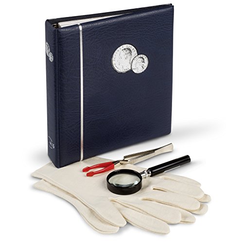 Leuchtturm 347925 Set Iniziale Di 4 Pezzi - Album Per Monete Numis Incl. 5 Custodie, Lente Di Ingrandimento Per Monete, Guanti Per Monete E Pinzette P