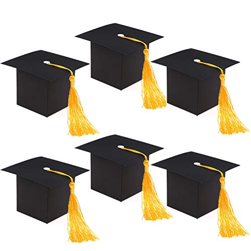 Howaf 30 Pezzi Scatole Bomboniere Laurea Tocco Scatoline Sacchetti Decorazioni Conffetti Caramella Frangia Giallo