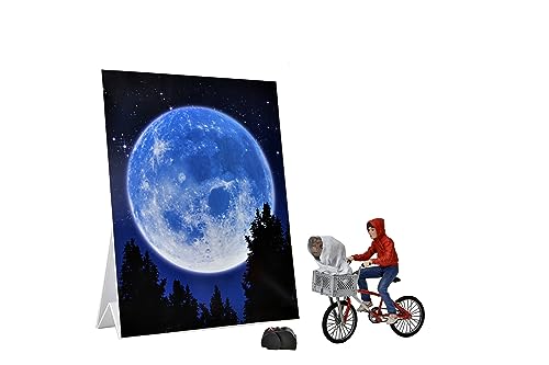 Neca Figura Da Collezione E.T. Extraterrestre E Elliott Con Bicicletta E Mini Poster Della Luna - 40° Anniversario - Altezza Della Figura 12Cm