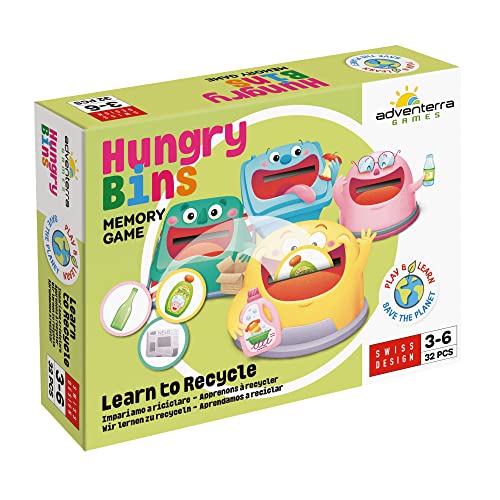 Adventerra Games - Memo E Gioco Educativo 3 Anni + - Insegnare Il Riciclo In Modo Divertente - Hungry Bins