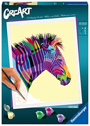 Ravensburger - Creart Zebra, Kit Per Dipingere Con I Numeri, Contiene Tavola Prestampata 24X30 Cm, Pennello, Colori E Accessori, Gioco Creativo E Rela
