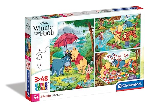Clementoni Winnie The Pooh & Friends Clementoni-25232-Supercolor Puzzle Pooh-3X48 Pezzi-Disney, Multicolore, 25232
